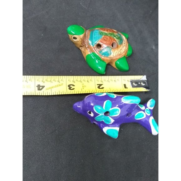 Two vtg Cabo S. Lucas  ocarina terracotta/clay flutes/ pendants dolphin & turtle - Picture 5 of 8